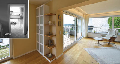 Neue Wohnzimmerecke hinter dem Essplatz von Schreinerei Kleinert in Rodenbach